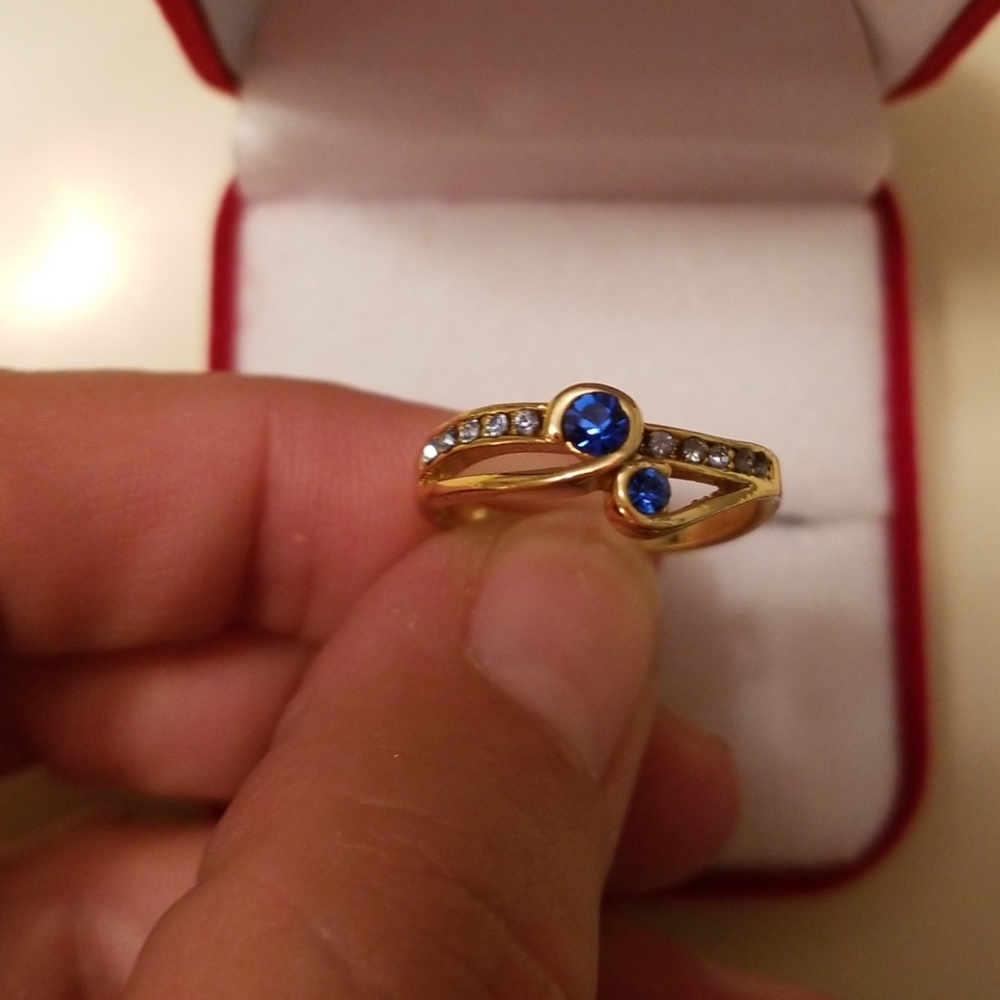 Nib 925 Gold Sapphire & Diamond Ring Size 6 - Picture 7 of 8